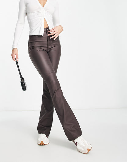 New Look Tall coated flare jean in brown