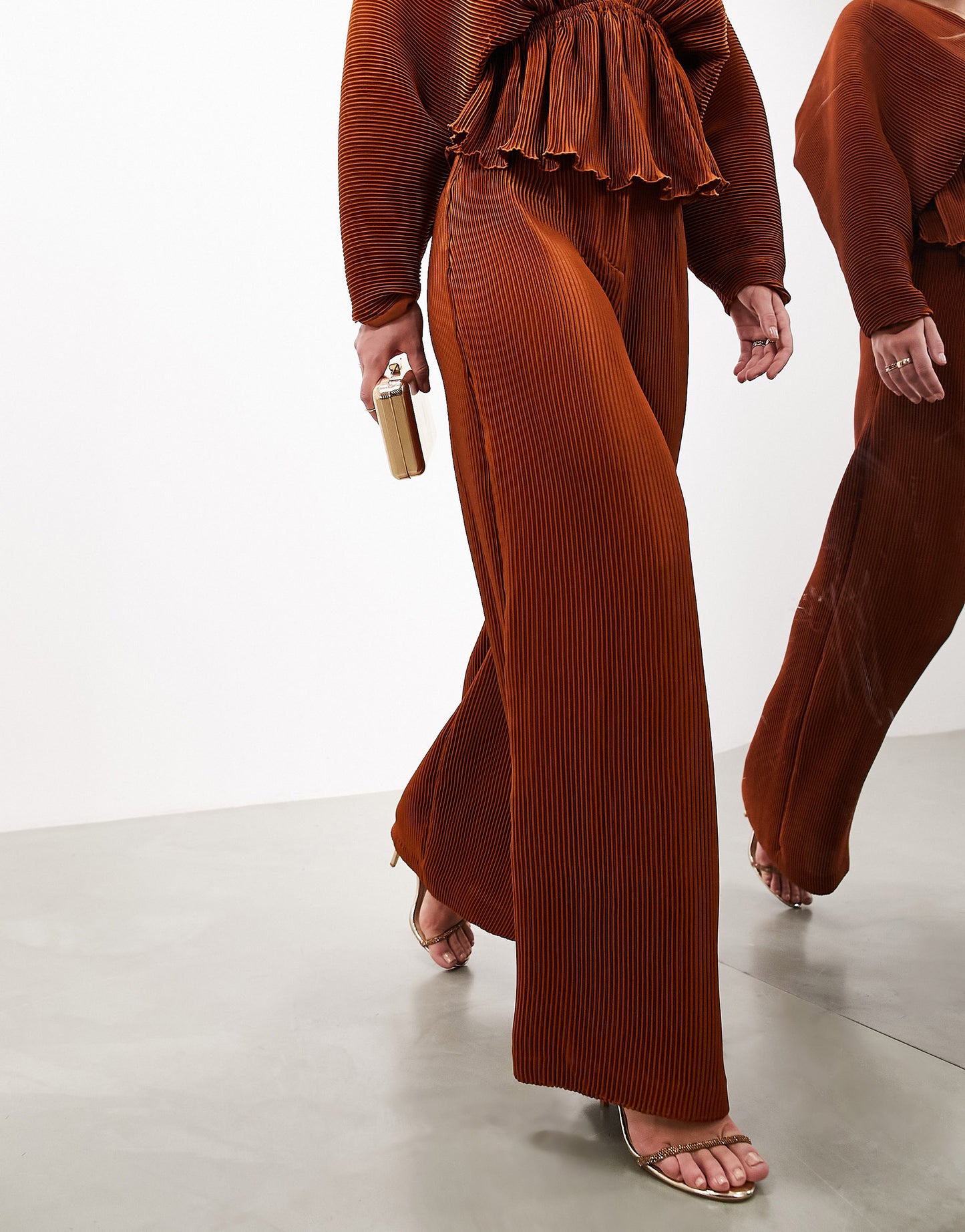 ASOS EDITION wide leg plisse pleat front trouser in rust