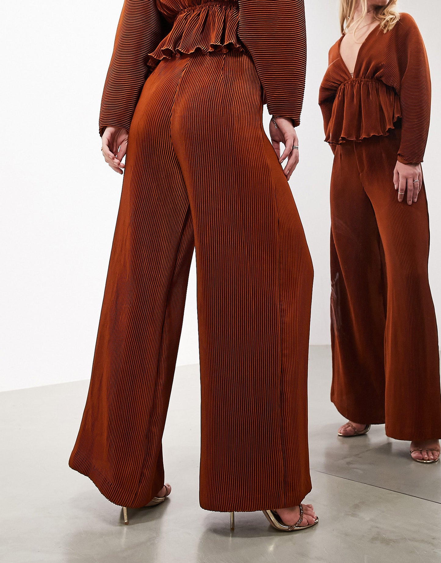 ASOS EDITION wide leg plisse pleat front trouser in rust