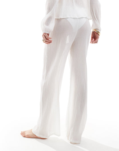 Esmee beach drawstring textured sheer trouser co-ord in white