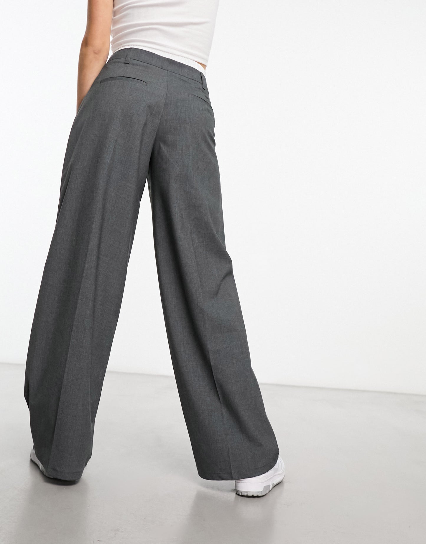 Bershka boxer waistband wide leg tailored trousers in dark grey