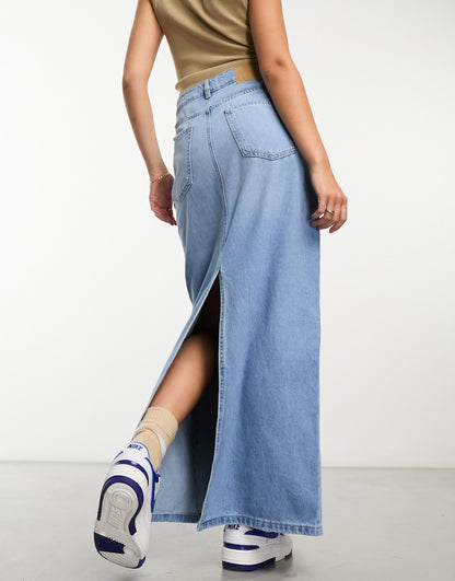 Cotton On straight maxi skirt in light washed denim