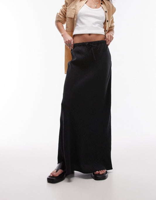 Topshop satin bias maxi skirt in black