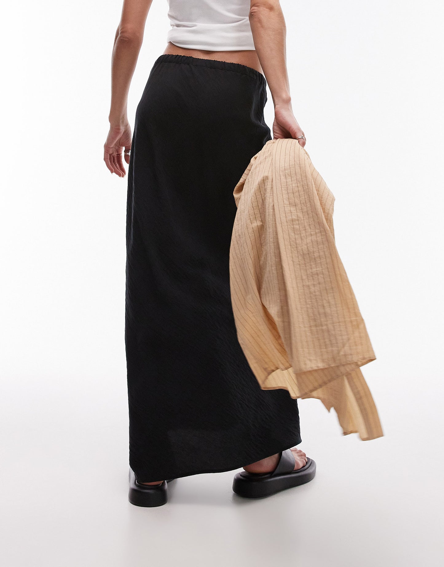 Topshop satin bias maxi skirt in black