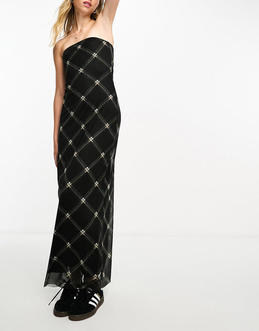 ASOS DESIGN mesh bandeau maxi dress in check print