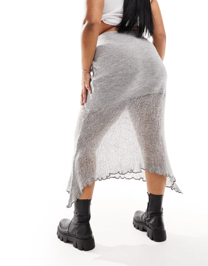 COLLUSION Plus knitted skirt co-ord in grey