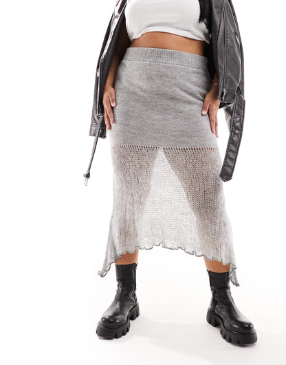 COLLUSION Plus knitted skirt co-ord in grey