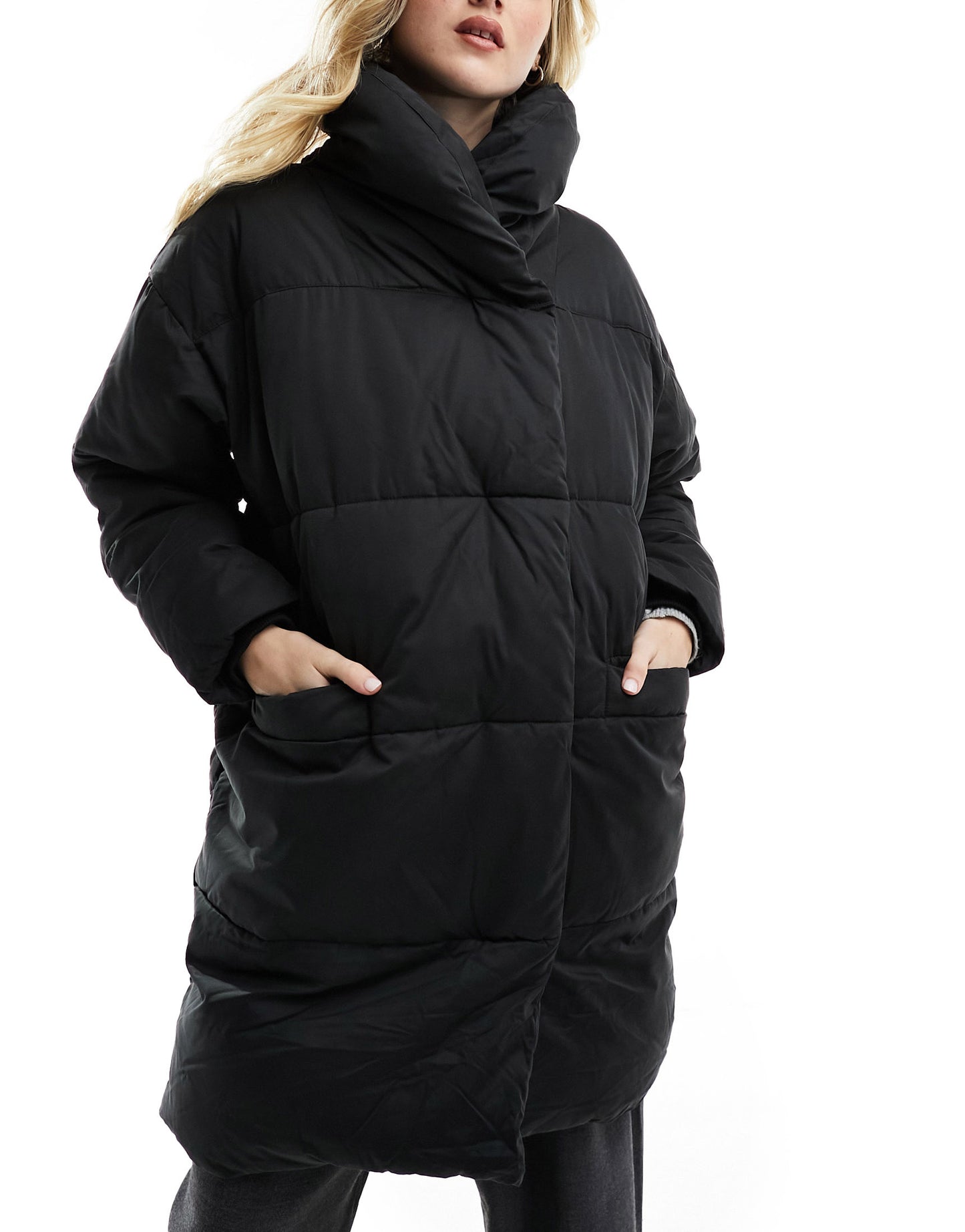 Monki oversized longline padded coat in black