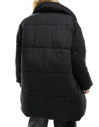 Monki oversized longline padded coat in black