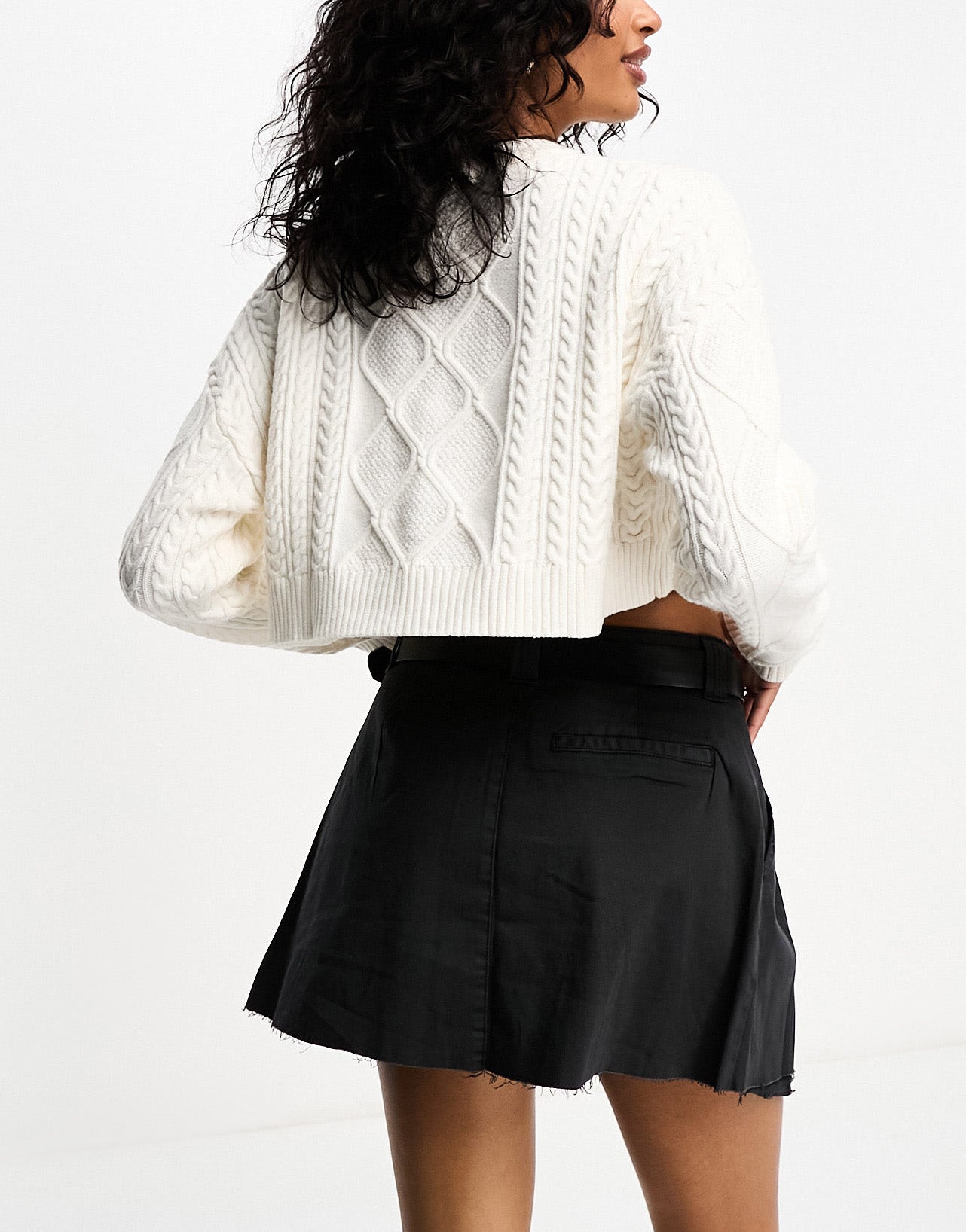 Bershka cable knit cropped jumper in white