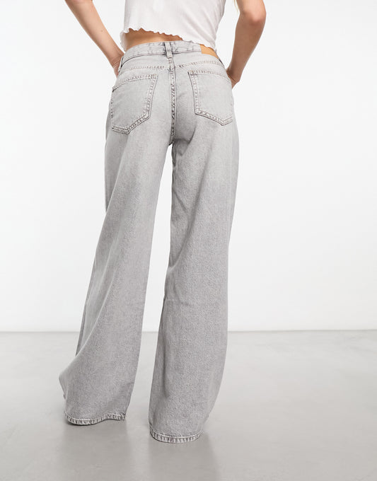 Bershka high waisted wide leg jeans in washed grey