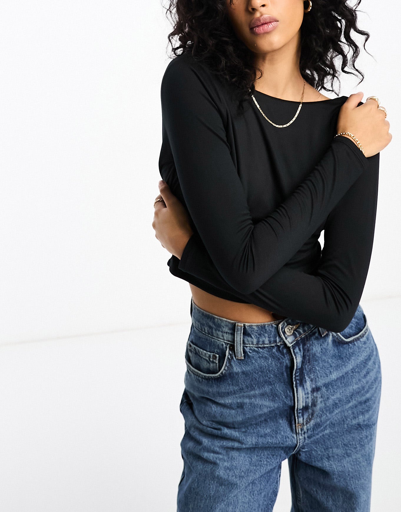 ASOS DESIGN open back long sleeve top in black