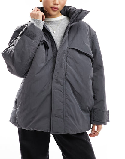 Weekday Windy oversized padded windbreaker jacket in dark grey