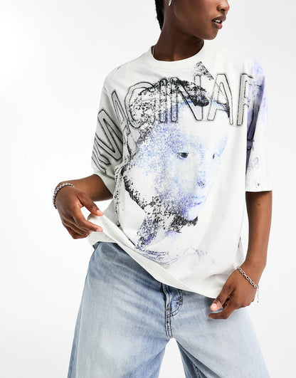 Weekday loose fit imaginary print graphic t-shirt in white