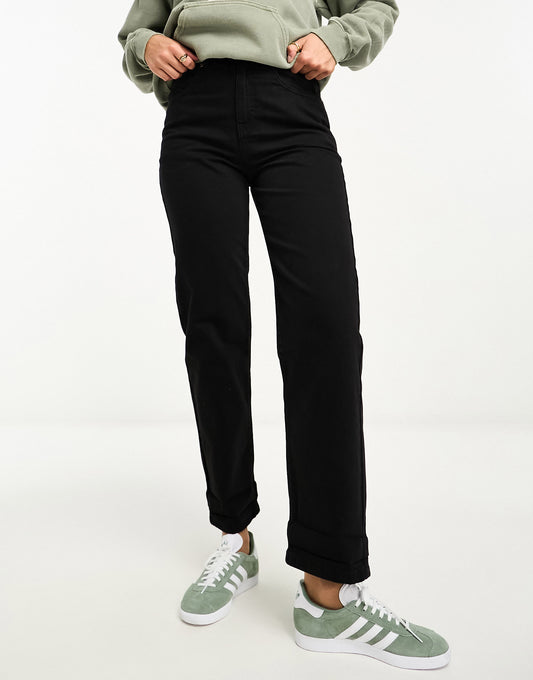 Pull&Bear paperbag waist Mom jean in black