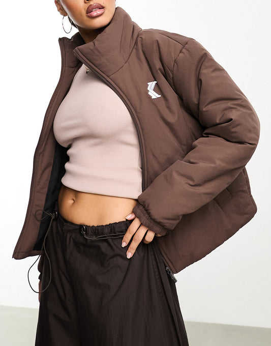 Karl Kani OG puffer jacket in brown with wavy zip detail