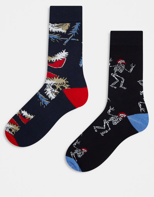 Jack & Jones Christmas boxer & sock giftbox in navy skull print