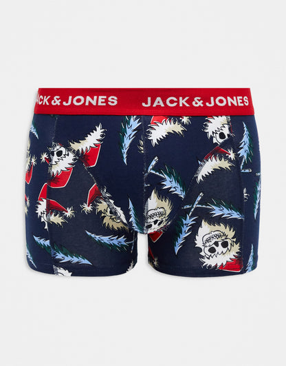 Jack & Jones Christmas boxer & sock giftbox in navy skull print