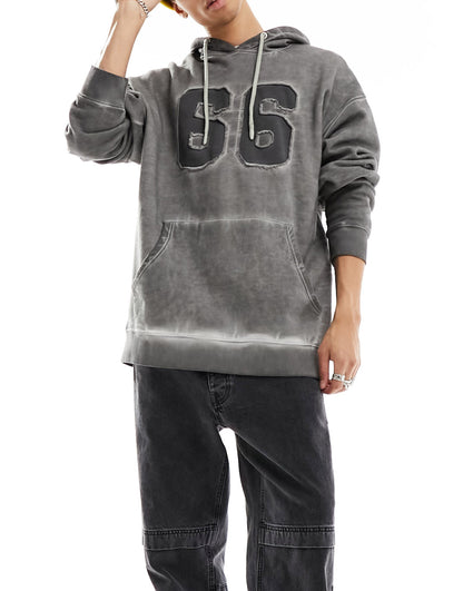 Basic Pleasure Mode applique oil wash hoodie in grey