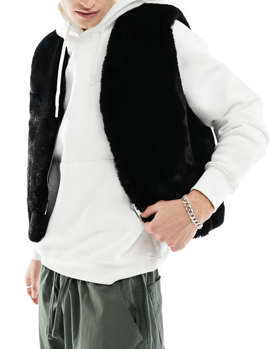 Weekday Alasadair faux fur gilet vest in black exclusive to ASOS