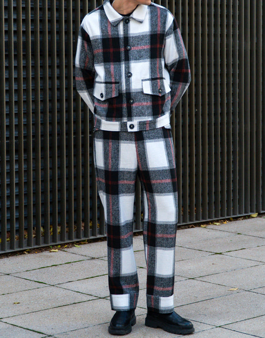 Labelrail x Isaac Hudson brushed check wide leg turn-up trousers co-ord in multi