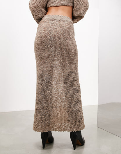 ASOS EDITION semi sheer column knitted maxi skirt in mocha