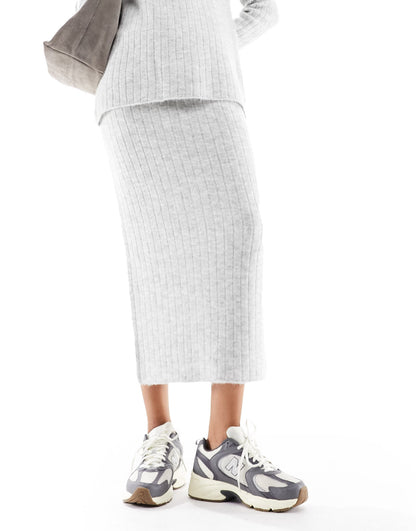 ASOS DESIGN knitted midi skirt in rib co-ord in grey