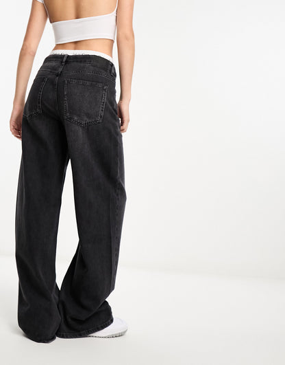 Pull&Bear baggy oversized wide leg jean in dark washed grey