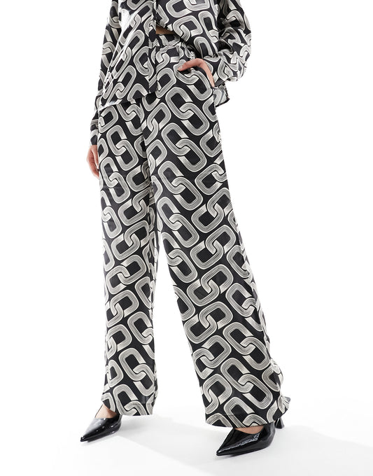 Y.A.S satin trouser co-ord in mono print