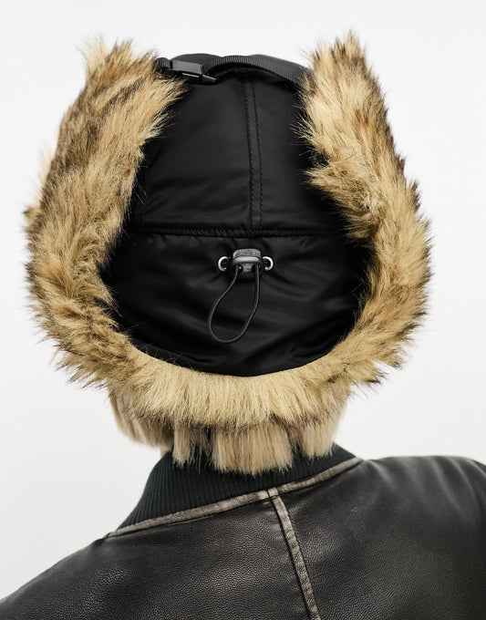 Weekday faux fur trapper hat in black