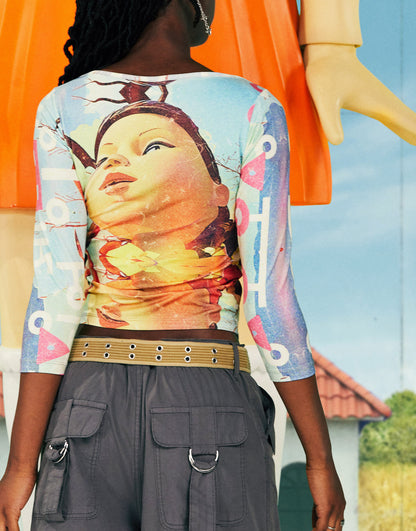 ASOS DESIGN X Squid Game: The Challenge slash neck top in print