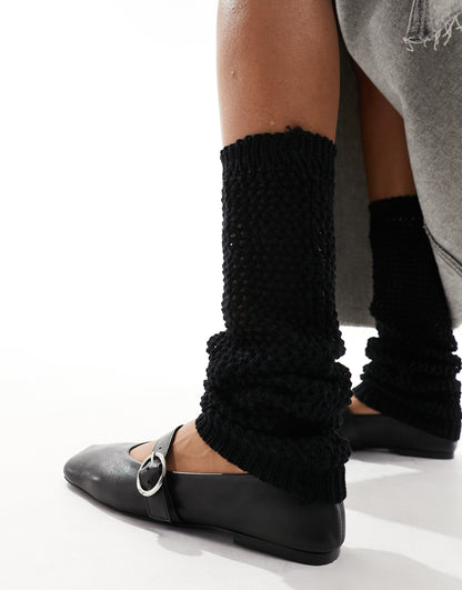 My Accessories crochet knit leg warmers in black