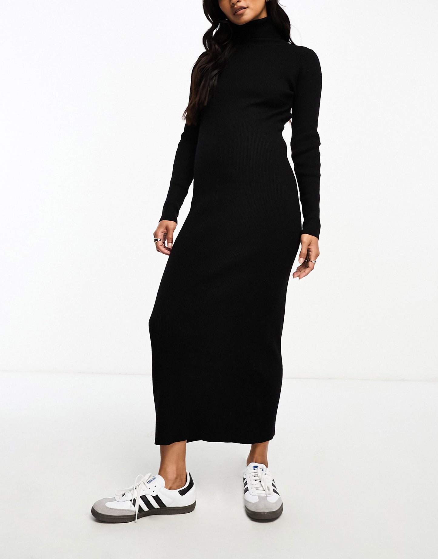 Stradivarius high neck knit dress in black