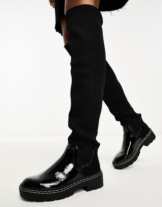 River Island high leg knit boot in black