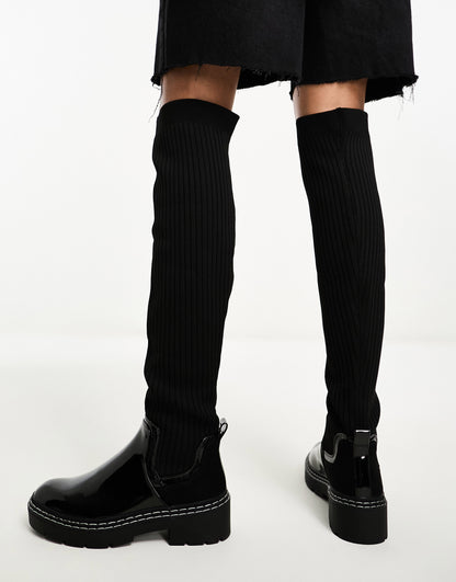 River Island high leg knit boot in black