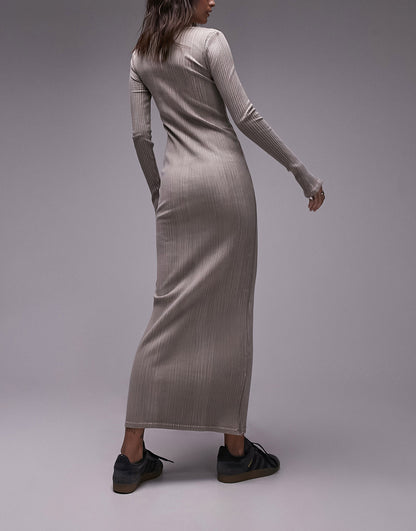 Topshop rib bleach wash scoop neck jersey midi dress in grey and pink