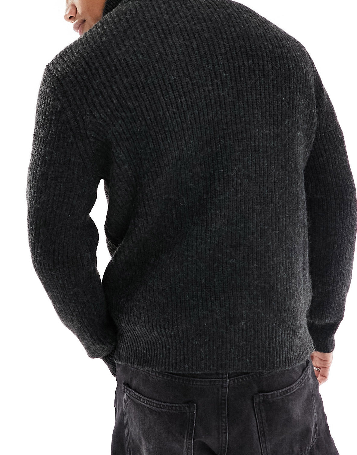 River Island ribbed half zip jumper in dark grey