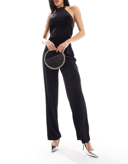 NA-KD velvet jumpsuit in black