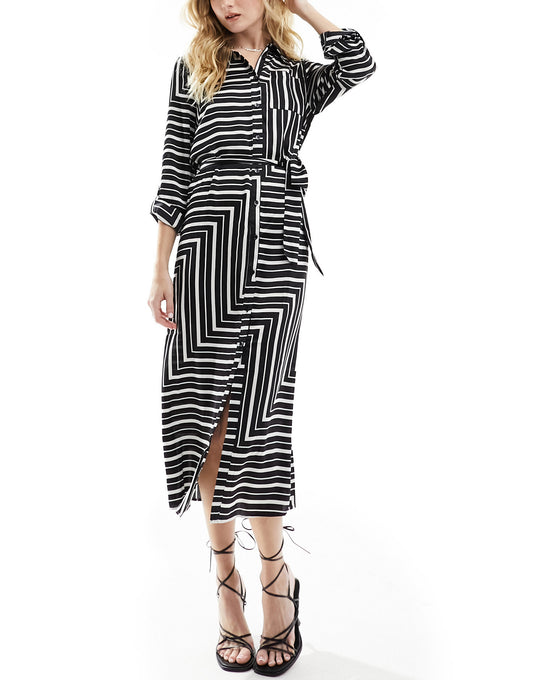 New Look satin midi shirt dress in black pattern