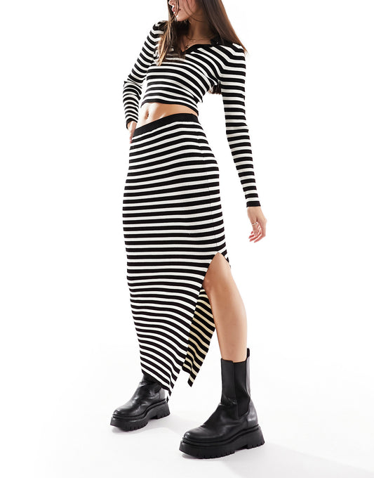 Stradivarius knitted maxi skirt co-ord in stripe