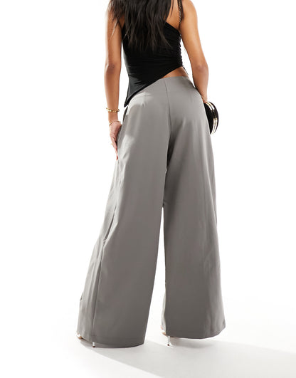 Y.A.S wide leg pleat detail trousers in grey