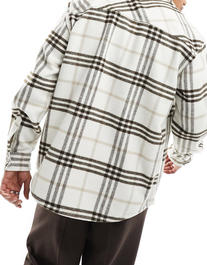 Pull&Bear checked overshirt in ecru