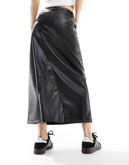 River Island faux leather midaxi skirt in black