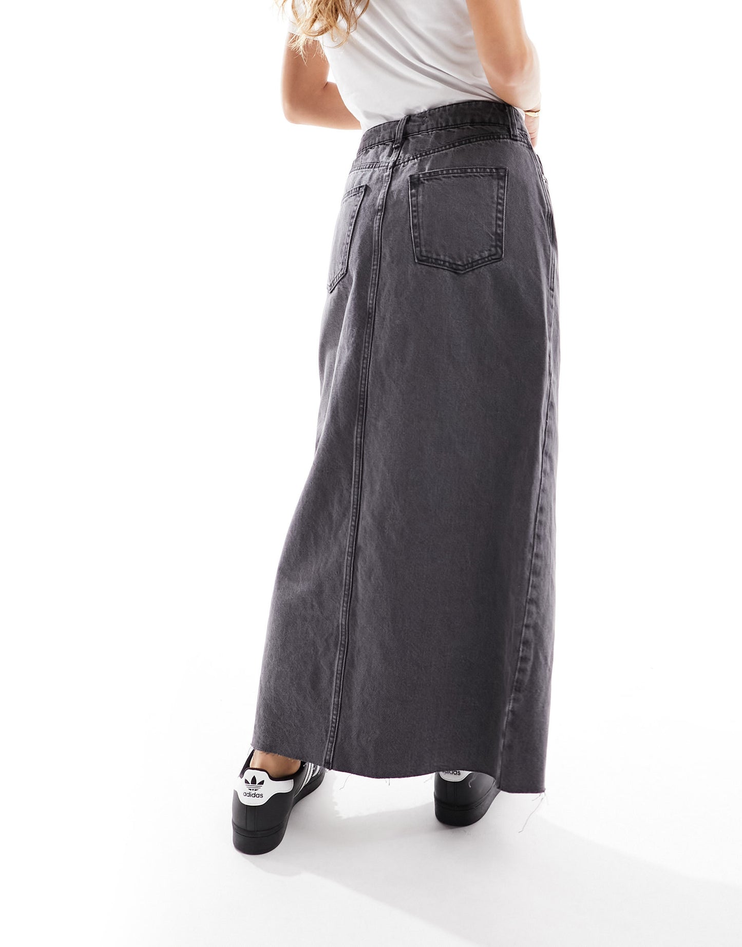 River Island Petite split front denim midaxi skirt in dark grey