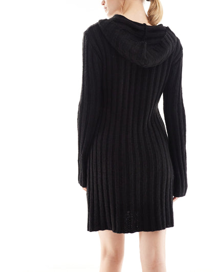 Reclaimed Vintage knitted mini dress with hood in black