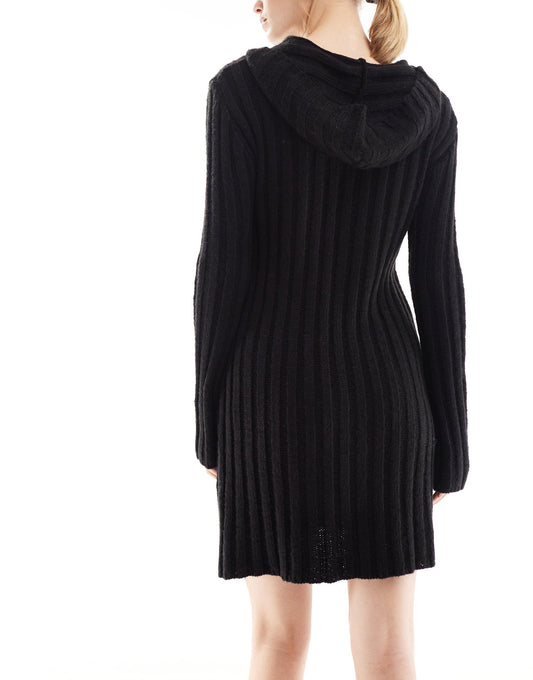 Reclaimed Vintage knitted mini dress with hood in black