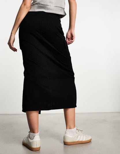 New Look cargo midaxi skirt in black