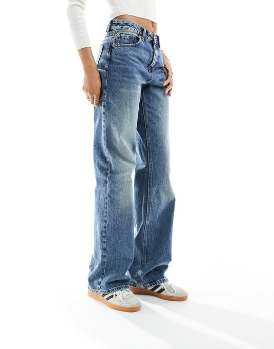 Stradivarius Tall wide leg dad jean in dark vintage wash