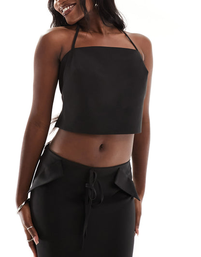 ASOS DESIGN minimal halter co-ord top in black