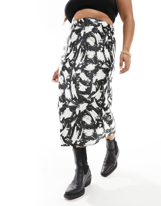 Yours bias cut midi skirt in abstract print